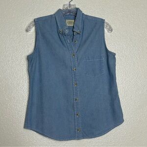 G.H. Bass & Co.  Women Sleeveless Chambray Denim Shirt Light Blue Wash Size S